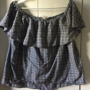 Michael Kors Strapless plaid top with ruffle